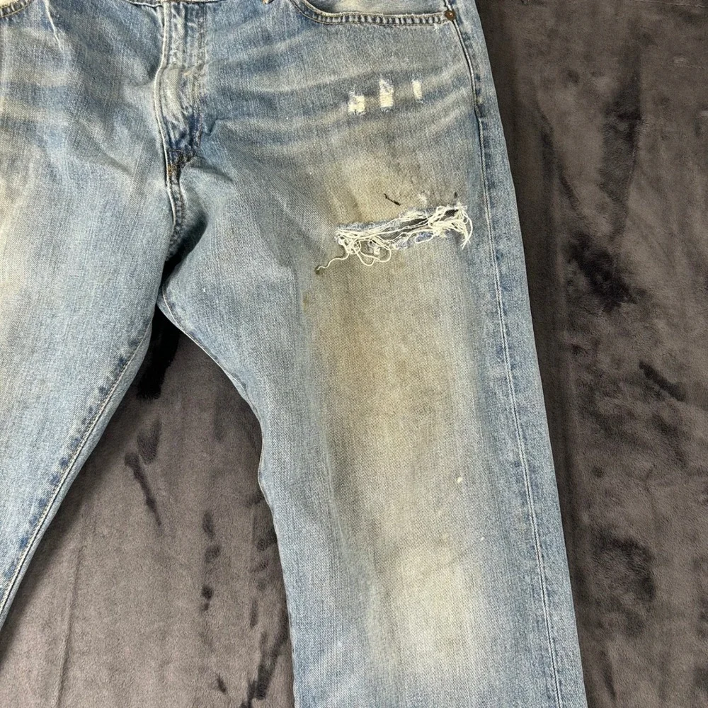 Polo Ralph Lauren Jeans Mens 36x30 Blue Distressed Straight Leg Denim